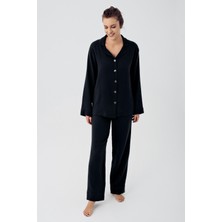 Artış Collection Çift Katlı Müslin Pamuklu Ayarlanabilir Yüksek Bel Düğmeli Gömlek Yaka Hamile Pijama Takım M210