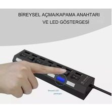 7 Port Girişli USB Hub Çoklayıcı On Off Anahtarlı Switch Işıklı USB Adaptör Istasyonu