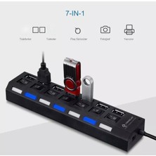 7 Port Girişli USB Hub Çoklayıcı On Off Anahtarlı Switch Işıklı USB Adaptör Istasyonu