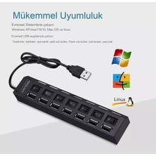 7 Port Girişli USB Hub Çoklayıcı On Off Anahtarlı Switch Işıklı USB Adaptör Istasyonu