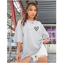 Woodroffe Kadın Bisiklet Baka Salaş Kalp Baskılı Oversize Boyfriend T-Shirt