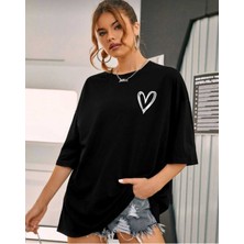 Woodroffe Kadın Bisiklet Baka Salaş Kalp Baskılı Oversize Boyfriend T-Shirt