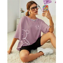 Woodroffe Kadın Bisiklet Baka Salaş Ayıcık Baskılı Oversize Boyfriend T-Shirt