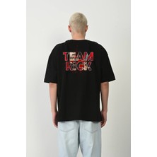 All Wear Style Team Rick Baskılı Oversize Kesim Unisex Siyah T-Shirt