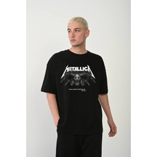 All Wear Style Metallica Baskılı Oversize Kesim Unisex Siyah Tshirt