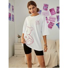 Woodroffe Kadın Bisiklet Baka Salaş Ayıcık Baskılı Oversize Boyfriend T-Shirt