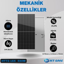 HT-Saae HT72-18X 550 Watt Beyaz Arka Yüz Güneş Enerji Paneli Half-Cut Yüksek Verimli