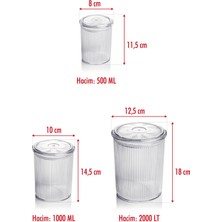 Lenay  18'li Barok Yuvarlak 3 Boy Kavanoz Seti & Saklama Kabı & Erzak Kabı (6*2000 Ml, 6*1000 ml ,6*500 Ml)