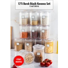 Lenay  12'li Barok Yuvarlak Büyük Kavanoz Seti & Saklama Kabı & Erzak Kabı (12*2000 Ml)