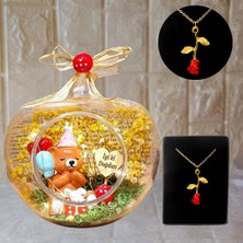 Md Doğum Günü Hediyesi Işıklı Teraryum & Gold Rose Gül Kolye