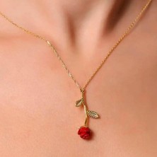 Md Doğum Günü Hediyesi Işıklı Teraryum & Gold Rose Gül Kolye