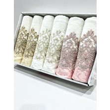 ayhanhome Güpürlü Saten Işlemeli Kutulu Lüks Çeyizlik 50 x 90  cm  6'Lı El Yüz Havlu Seti