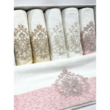 ayhanhome Güpürlü Saten Işlemeli Kutulu Lüks Çeyizlik 50 x 90  cm  6'Lı El Yüz Havlu Seti