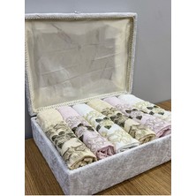ayhanhome Sandıklı Güpürlü Saten Işleme Desenli Lüks Çeyizlik 50 x 90  cm  6'Lı El Yüz Havlu Seti