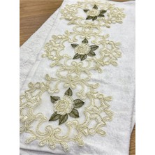ayhanhome Sandıklı Güpürlü Saten Işleme Desenli Lüks Çeyizlik 50 x 90  cm  6'Lı El Yüz Havlu Seti