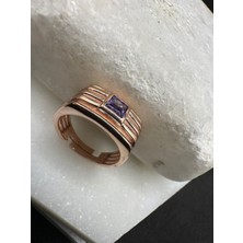 Luna Gümüş Mor Taşlı Rose Renk Trend 925 Ayar Gümüş Yüzük