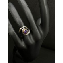 Luna Gümüş Mor Taşlı Tasarım Gümüş Yüzük