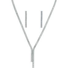ÇLK Accessories Abiye Kolye Küpe Set Ince Baget Su Yolu Kolye