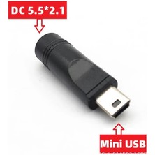 Koodmax - 5 Pin Mini USB Erkek To Dc 5.5*2.1mm Dişi Soket Çevirici - Güç Adaptörü Fişi Dönüştürücü