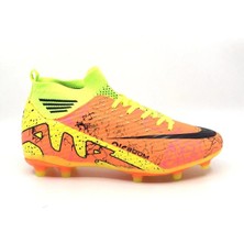 Cihan Shoes Erkek Bilekli Çoraplı Beyaz Turuncu Desen Krampon Halısaha Çimsaha Topraksaha