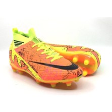 Cihan Shoes Erkek Bilekli Çoraplı Beyaz Turuncu Desen Krampon Halısaha Çimsaha Topraksaha