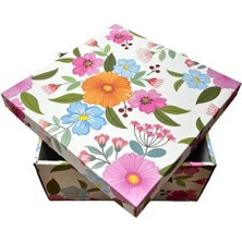 Koli Kolay Renkli Çiçek Baskılı Hediye Kutusu 25X25X12CM