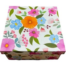 Koli Kolay Renkli Çiçek Baskılı Hediye Kutusu 25X25X12CM