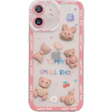 Mabs Tech Apple iPhone 11 Uyumlu Ayıcık ve Tavşan Figürlü Silikon Kılıf - Pembe (Bear And Rabbit)