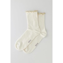 Katia & Bony Kadın Ekru Renkli Bileği Fırfırlı Simli Kadın Soket Çorap