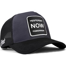 BlackBörk V1 Trucker Yesterday Now Tomorrow - 1 Kod Logolu Unisex Siyah Siperli Antrasit- Siyah Şapka (Cap)
