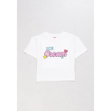 Dmb Beyaz Ön Arka Ice Cream Baskılı Crop T-Shirt