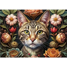 Karizmart Ahşap Mdf Puzzle Yapboz Sevimli Kedi ve Çiçekler 25 x 35 x 50 cm