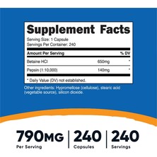 Nutricost Betaine Hcl + Pepsin 790mg  240 Capsules - Gluten Free & Non-Gmo