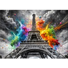 Karizmart Ahşap Mdf Puzzle Yapboz Eyfel Kulesi ve Renkler 120 Parça 25 x 35 cm