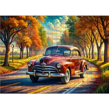 Karizmart Ahşap Mdf Puzzle Yapboz Kırmızı Retro Kaplumbağa Araba 50 x 70  cm