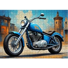 Karizmart Ahşap Mdf Puzzle Yapboz Mavi Chopper Motosiklet 50 x 70  cm