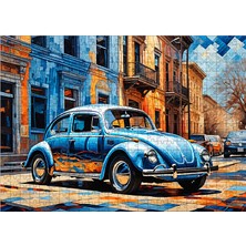 Karizmart Ahşap Mdf Puzzle Yapboz Retro Mavi Kaplumbağa Araba 50 x 70  cm