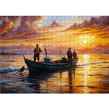 Karizmart Ahşap Mdf Puzzle Yapboz Balıkçılar ve Güneş Manzarası 50 x 70  cm