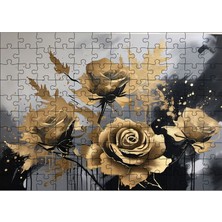 Karizmart Ahşap Mdf Puzzle Yapboz Gold Rengi Güller 120 Parça 25 x 35 cm