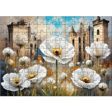 Tablomega Ahşap Mdf Puzzle Yapboz Papatyalar ve Binalar 120 Parça 25*35 cm