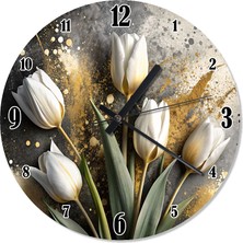 Ekart Beyaz Laleler Analog Duvar Saati