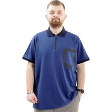 Superxl Büyük Beden Erkek T-Shirt Fermuarlı Polo Yaka Cepli U24325 Indigo