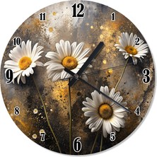 Tablomega Beyaz Papatyalar Desenli Duvar Saati