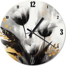 Tablomega Beyaz Çiçekler Akarlı Duvar Saati