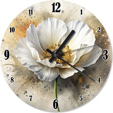 Tablomega Beyaz Gelincik Çiçeği Baskılı Duvar Saati