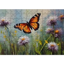 Karizmart Ahşap Mdf Puzzle Yapboz Turuncu Kelebek ve Çiçekler 120 Parça 25 x 35 cm