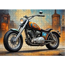 Karizmart Ahşap Mdf Puzzle Yapboz Turuncu Chopper Motosiklet 50 x 70  cm