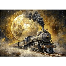 Karizmart Ahşap Mdf Puzzle Yapboz Buharlı Tren ve Dolunay 50 x 70  cm