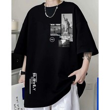 Amor Man Büyük Beden Özel Tasarım Özgürlük Heykeli New York Baskılı  Pamuk Battal Erkek T-Shırt