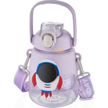 Vagonlife 1250ML Büyük Boy Uzay Temalı Askılı ve Kulplu Silikon Pipetli Polikarbon Su Matarası